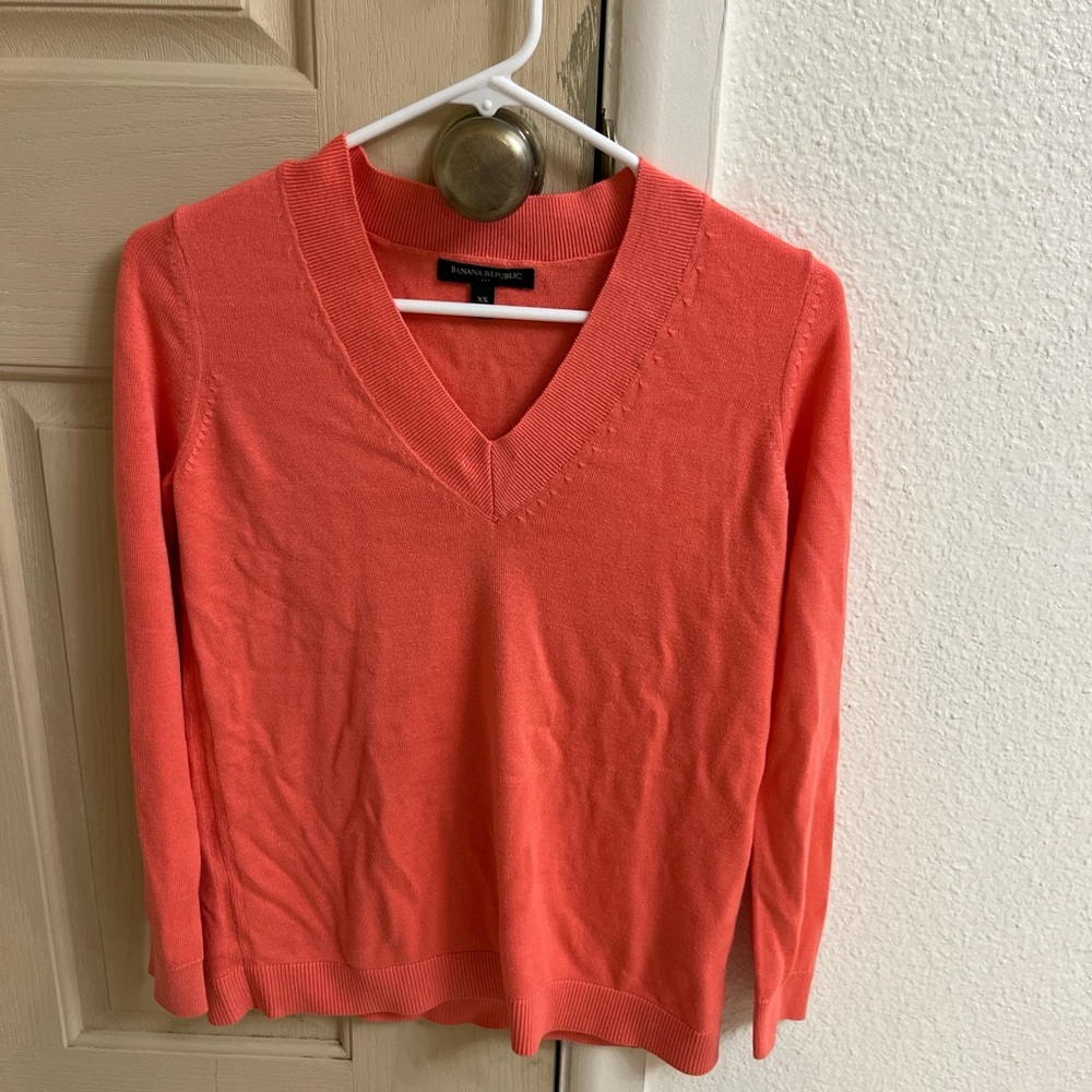 Banana Republic Bright Coral V-Neck Sweater